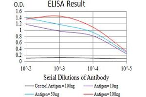 Black line: Control Antigen (100 ng),Purple line: Antigen (10 ng), Blue line: Antigen (50 ng), Red line:Antigen (100 ng)