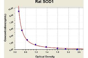 Diagramm of the ELISA kit to detect Rat SOD1with the optical density on the x-axis and the concentration on the y-axis. (SOD1 Kit ELISA)