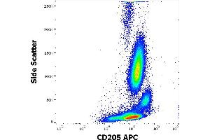 Flow cytometry surface staining pattern of human peripheral whole blood stained using anti-human CD205 (HD30) APC antibody (4 μL reagent / 100 μL of peripheral whole blood). (LY75/DEC-205 anticorps  (APC))