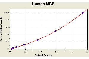 Diagramm of the ELISA kit to detect Human MBPwith the optical density on the x-axis and the concentration on the y-axis.