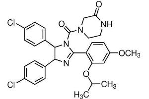 Chemical structure of Nutlin-3 , a p53/mdm2 inhibitor.