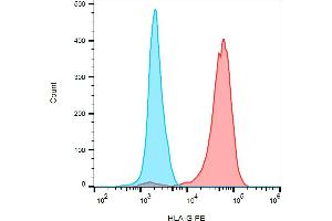 Flow cytometry analysis (surface staining) of HLA-G in HLA-G6 transfectants with anti-HLA-G (5A6G7) PE.