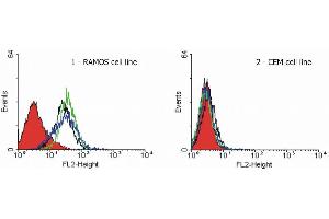 Flow cytometry analysis of TRAIL-R1 expression on the surface of hematopoietic cell lines. (TNFRSF10A anticorps)
