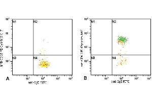 Flow cytometry analysis of basophil activation upon stimulation of normal (heparin-treated) whole blood with combination of IL-3 and Goat anti-IgE polyclonal antibody. (Souris anti-Humain IgE Anticorps (FITC))