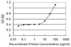 Detection limit for recombinant GST tagged ABCF1 is 3 ng/ml as a capture antibody.