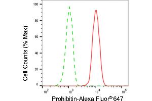 Flow cytometric analysis of prohibitin expression in HT- cells using prohibitin antibody (ABIN7799910), 1:2,000). (Recombinant Prohibitin anticorps)