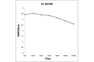 Antigen: 2ug/100ul Primary: Antiserum, 1:500, 1:1000, 1:2000, 1:4000, 1:8000, 1:16000, 1:32000, Secondary: HRP conjugated Rabbit Anti-Goat IgG-HRP) at 1: 5000, TMB stainingRead the data in Microplate Reader by 450nm.