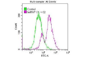 Overlay histogram showing MCF-7 cells stained with ABIN7127547 (red line) at 1:50.