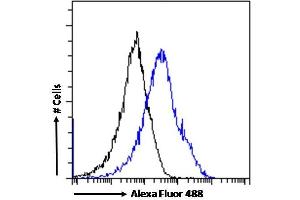 (ABIN184841) Flow cytometric analysis of paraformaldehyde fixed MCF7 cells (blue line), permeabilized with 0. (MXD3 anticorps  (C-Term))