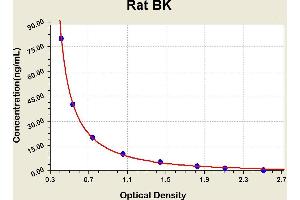 Diagramm of the ELISA kit to detect Rat BKwith the optical density on the x-axis and the concentration on the y-axis. (KNG1 Kit ELISA)