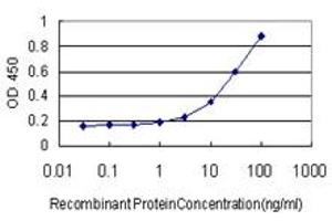 Detection limit for recombinant GST tagged MEF2A is approximately 1ng/ml as a capture antibody.