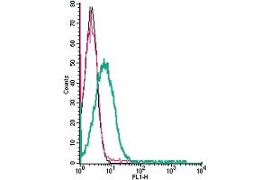Cell surface detection of EphA1 by direct flow cytometry in live intact human Jurkat T-cell leukemia cells: + Rabbit IgG isotype control-FITC.