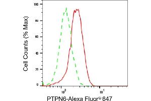 Flow cytometric analysis of PTPN6 expression in A549 cells using PTPN6 antibody (ABIN7800047), 1:2,000).