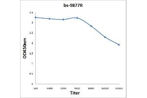 Antigen: 2 µg/100 µL  Primary: Antiserum, 1:500, 1:1000, 1:2000, 1:4000, 1:8000, 1:16000, 1:32000;  Secondary: HRP conjugated Rabbit Anti-Goat IgG at 1: 5000;  TMB staining Read the data in Microplate Reader by 450nm.