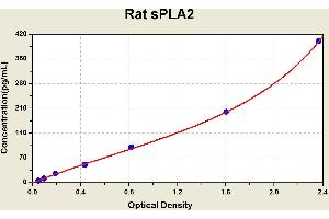 Diagramm of the ELISA kit to detect Rat sPLA2with the optical density on the x-axis and the concentration on the y-axis. (Phospholipase A2, Secreted Kit ELISA)