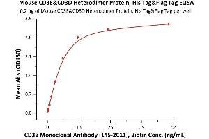 Immobilized Mouse CD3E&CD3D Heterodimer Protein, His Tag&Flag Tag (ABIN6973001) at 2 μg/mL (100 μL/well) can bind CD3E Monoclonal Antibody , Biotin with a linear range of 0.