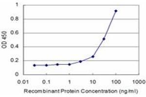 Detection limit for recombinant GST tagged CTSK is approximately 3ng/ml as a capture antibody.