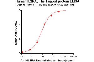 ELISA plate pre-coated by 2 μg/mL (100 μL/well) Human IL2RA, His tagged protein (ABIN6964077, ABIN7042409 and ABIN7042410) can bind Anti-IL2RA Neutralizing antibody ABIN7093062 and ABIN7272592 in a linear range of 0.