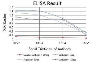Red: Control Antigen (100 ng), Purple: Antigen (10 ng), Green: Antigen (50 ng), Blue: Antigen (100 ng), (Cytokeratin 19 anticorps)