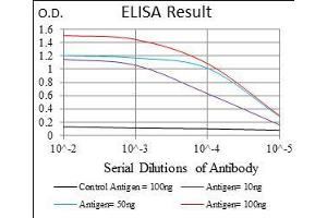 Black line: Control Antigen (100 ng), Purple line: Antigen(10 ng), Blue line: Antigen (50 ng), Red line: Antigen (100 ng), (IL3RA anticorps  (AA 200-305))