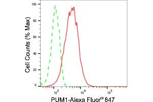Flow cytometric analysis of PUM1 expression in HepG2 cells using PUM1 antibody (ABIN7800064), 1:2,000).
