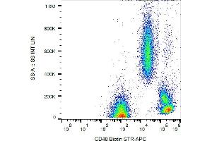 Flow cytometry analysis (surface staining) of human peripheral blood with anti-CD48 (MEM-102) biotin / streptavidin-APC.