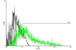 FACS analysis of negative control 293 cells (Black) and IL1R2 expressing 293 cells (Green) using IL1R2 purified MaxPab mouse polyclonal antibody.