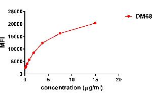 Flow cytometry data of serially titrated Rabbit anti-4-1BB Ligand monoclonal antibody (clone: DM68) on Raji cells.
