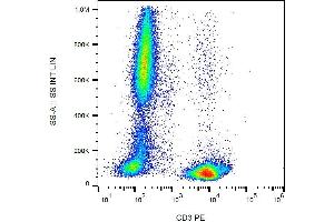 Surface staining of CD3 in human peripheral blood with anti-CD3 (MEM-57) PE. (CD3 anticorps  (PE))