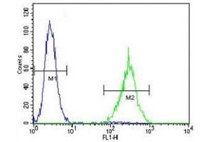 SOX1 antibody flow cytometric analysis of NCI-H460 cells (right histogram) compared to a 