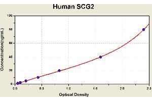 Diagramm of the ELISA kit to detect Human SCG2with the optical density on the x-axis and the concentration on the y-axis. (SCG2 Kit ELISA)