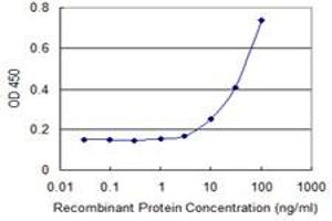 Detection limit for recombinant GST tagged FBXW12 is 3 ng/ml as a capture antibody. (FBXW12 anticorps  (AA 265-354))