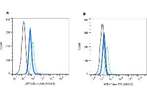 Establishing the effectiveness of the Rabbit IgG Isotype Control-ATTO Fluor-550 (ABIN7582042), alongside cell surface detection of AT1R by direct flow cytometry in a live intact mouse J774 macrophage cell line. (Lapin IgG isotype control (Atto 550))