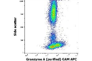Flow cytometry intracellular staining pattern of human peripheral whole blood stained using anti-human Granzyme A (CB9) purified antibody (concentration in sample 5,0 μg/mL, GAM APC). (GZMA anticorps)