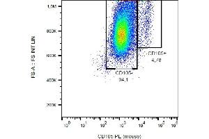 Flow cytometry analysis (surface staining) of CD105 in murine bone marrow with anti-CD105 (MJ7/18) PE. (Endoglin anticorps  (PE))