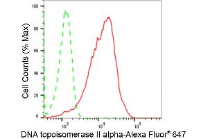 Flow cytometric analysis of DNA topoisomerase II alpha expression in HepG2 cells using DNA topoisomerase II alpha antibody (ABIN7800574), 1:2,000). (Recombinant Topoisomerase II alpha anticorps)
