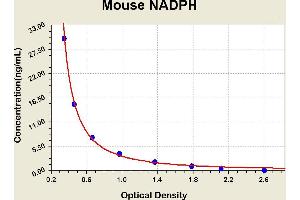 Diagramm of the ELISA kit to detect Mouse NADPHwith the optical density on the x-axis and the concentration on the y-axis. (NADPH Kit ELISA)