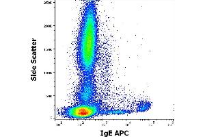 Flow cytometry surface staining pattern of human peripheral whole blood stained using anti-human IgE (4H10) APC antibody (concentration in sample 9 μg/mL). (IgE anticorps  (APC))