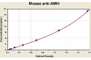 Diagramm of the ELISA kit to detect Mouse ant1 -AMHwith the optical density on the x-axis and the concentration on the y-axis.