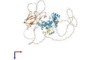 AlphaFold protein structure predicition of Human Recombinant DMTF1 Protein, UniprotID Q9Y222