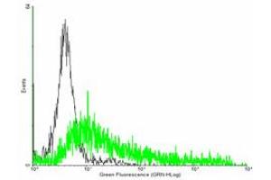 FACS analysis of negative control 293 cells (Black) and GRB7 expressing 293 cells (Green) using GRB7 purified MaxPab mouse polyclonal antibody.