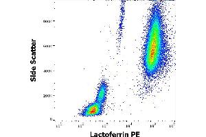 Flow cytometry intracellular staining pattern of human peripheral whole blood stained using anti-human lactoferrin (LF5-1D2) PE antibody (10 μL reagent / 100 μL of peripheral whole blood). (Lactoferrin anticorps  (PE))