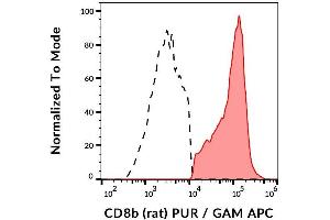 Surface staining of rat splenocytes using anti-CD8b (341) purified, GAM-APC. (CD8B anticorps)