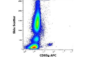 Flow cytometry surface staining pattern of human peripheral whole blood stained using anti-human CD85g (17G10. (LILRA4 anticorps  (APC))