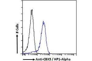 ABIN185491 Flow cytometric analysis of paraformaldehyde fixed HeLa cells (blue line), permeabilized with 0.