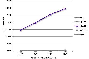ELISA plate was coated with Mouse Anti-Rat IgG1-UNLB was captured and quantified. (Rat IgG2b isotype control (HRP))