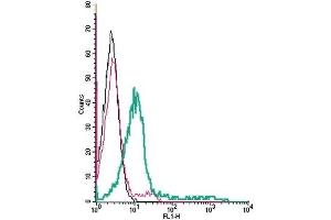 Cell surface detection of D3 Dopamine Receptor by indirect flow cytometry in live intact human Jurkat T-cell leukemia cells: (black line) Cells.