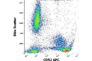 Flow cytometry surface staining pattern of human peripheral whole blood stained using anti-human CD52 (4C8) APC antibody (10 μL reagent / 100 μL of peripheral whole blood). (CD52 anticorps  (APC))