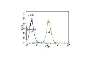 NPFF Antibody (C-term) (ABIN651444 and ABIN2840244) flow cytometric analysis of 293 cells (right histogram) compared to a negative control (left histogram).