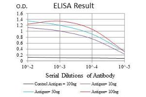 Black line: Control Antigen (100 ng), Purple line: Antigen(10 ng), Blue line: Antigen (50 ng), Red line: Antigen (100 ng), (CD7 anticorps  (AA 72-175))